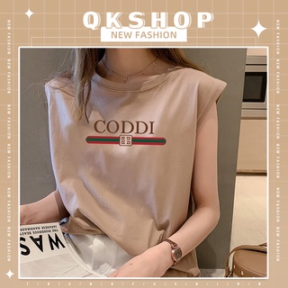 QKshop 🌺เสื้อยืดแฟชั่นแขนกุดสกรีนลายอักษร สุดเนียบ 😎 ตัวสีเสื้อมีให้เลือกถึง 5 สี 🌈 ใส่สบายๆใส่ได้ทุกโอกาส 🔥💞