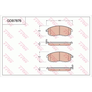 ผ้าดิสเบรคหน้า NISSAN TEANA J32 2008- SYLPHY B17 2012- PULSAR C12 C13 2014- JUKE F15 2013- GDB7876 TRW