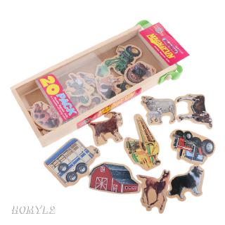 [HOMYL2] Kids Wooden Vehicle Animal Letters Fridge Magnets For Preschool Learning