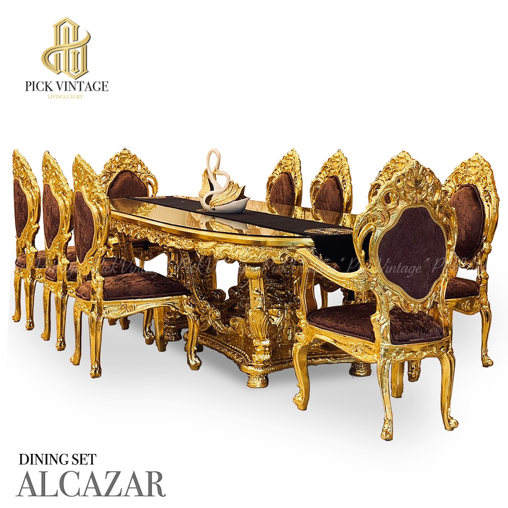 ALCAZAR luxury Baroque dining set  ชุดโต๊ะอาหารสไตล์บาร็อค หลุยส์ สีทอง 10ที่นั่ง รุ่น อัลคาซาร์