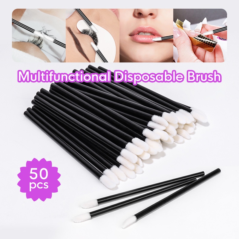 Genielash แปรงต่อขนตาแปรงลิปแบบใช้แล้วทิ้ง 50 ชิ้นลิปสติก Wands Applicator เครื่องมือทําความสะอาดเครื่องสําอางมัลติฟังก์ชั่น