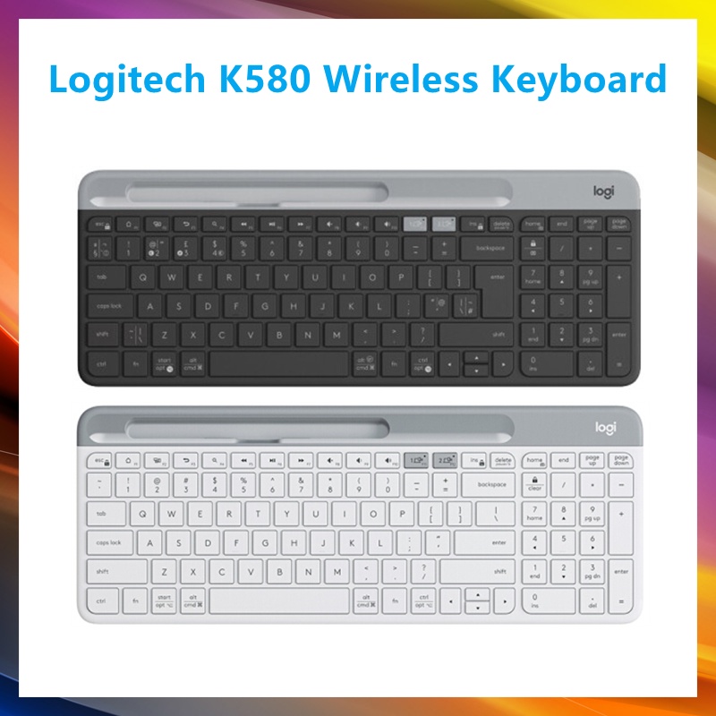 Logitech K580 Slim Multi-Device Wireless Keyboard - บลูทูธ/ตัวรับ (สีดํา/ขาว)