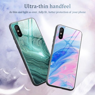 เคส Redmi 9A⭐หินอ่อน เปลือกกระจกนิรภัย⭐8 8A PhoneCase Redmi9A Redmi8 Redmi8A Xiaomi⭐Marble Tempered Glass Case⭐ขอบ TPU