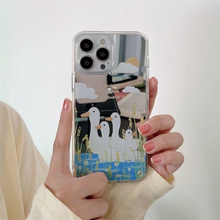 การ์ตูน น่ารัก หญ้า เป็ด เคส samsung Galaxy A14 A34 A54 A24 5G s23 s9 plus s10 lite s20 ultra s21 s22 fe note 8 9 10 20 ultra A52 A53 A52s A03 4G 5G case หญิง กระจกแต่งหน้า เคสโทรศัพท์