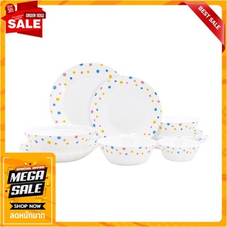 ชุดจานชาม SP GLASSWARE POLKA DOT แพ็ก 12 ชิ้น อุปกรณ์ใส่อาหาร DINNERWARE SET SP GLASSWARE POLKA DOT 12PCS