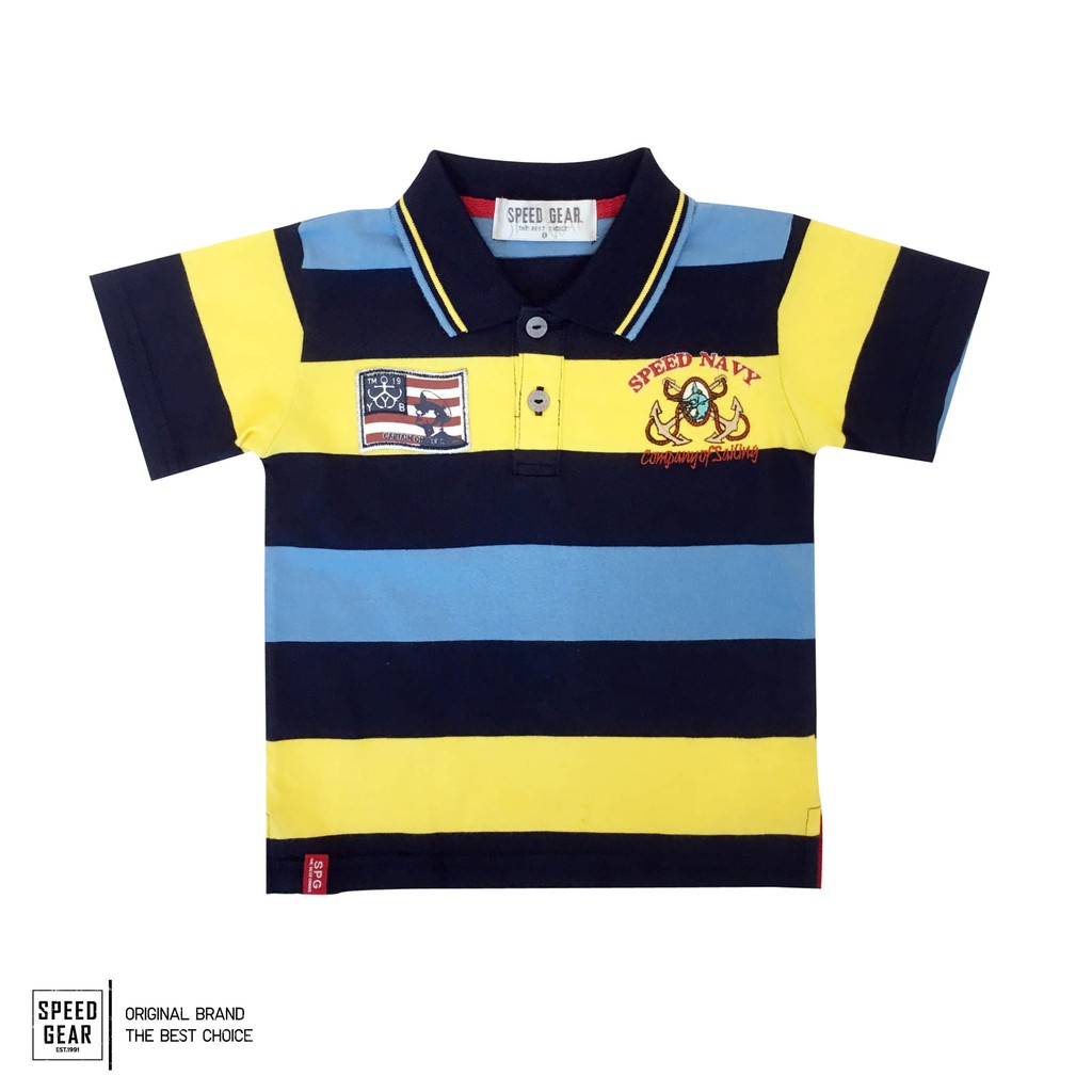 เสื้อโปโลเด็ก ST3792 เสื้อโปโลเด็กชายสปีดเกียร์ เสื้อโปโลแขนสั้นลายริ้วเด็กชาย