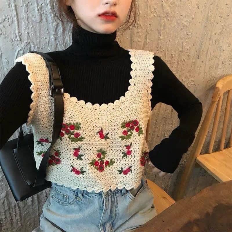 เสื้อถัก ดีเทวปักดอกไม้คิ้วมากๆ พร้อมส่ง