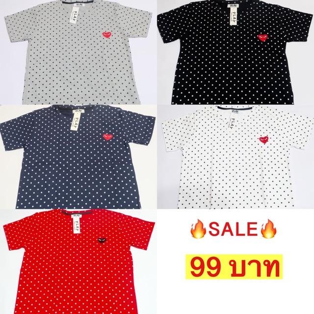 🔥SALE 99 บาท!!🔥 เสื้อยืด Play Comme แขนสั้นลายจุด หัวใจปัก ผ้าคอตตอน 100%