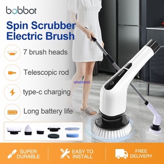 Bobbot แปรงขัดพื้นไฟฟ้า ไร้สาย ชาร์จไฟได้ พร้อมแปรง 7 ชิ้น 360° แปรงขัดไฟฟ้า หมุนได้ สําหรับทําความสะอาด