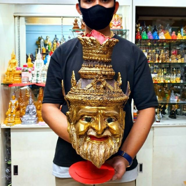 เศียรบรมครูปู่ฤๅษีนารอ ขนาดครอบหัว งานว่านปิดทองแบบเก่า
