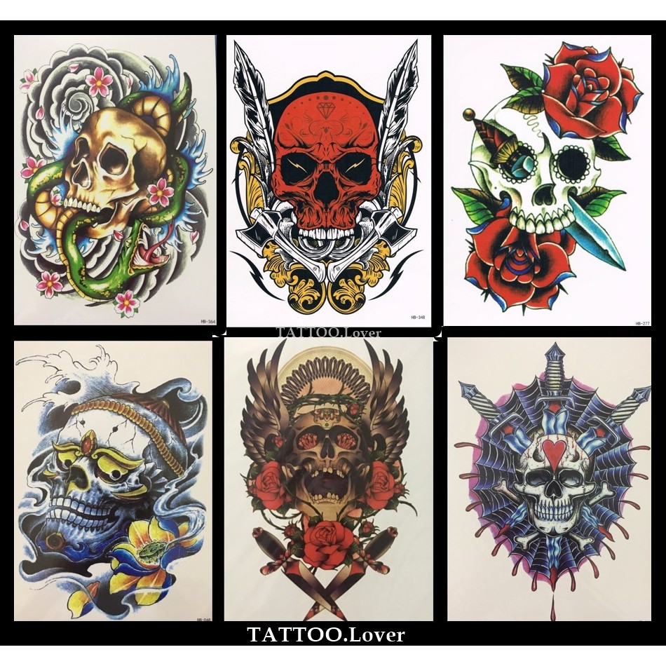 แทททูกะโหลก#กะโหลกกับดอกไม้#รอยสักชั่วคราวกันน้ำได้#สวยเหมือนสักจริง⚡️Tattoo Sticker สั่งหลายชิ้นมีของแถม