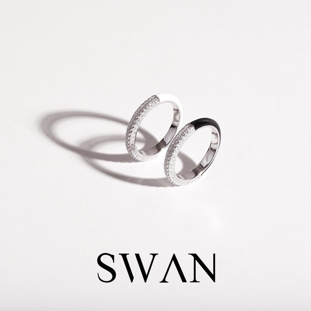 [ส่งด่วนฟรี]SWAN – Pave Enamel Ring แหวนเงินแท้ ชุบสี enamel ใส่แล้วไม่แพ้ ฝังเพชร์คิวบิคเซอร์โคเนีย