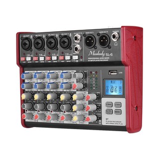 Muslady เครื่องเล่นเพลงแบบพกพา SL-6 เครื่องมิกซ์เพลง 6-Channel 2-band EQ Built-in 48V Phantom Power