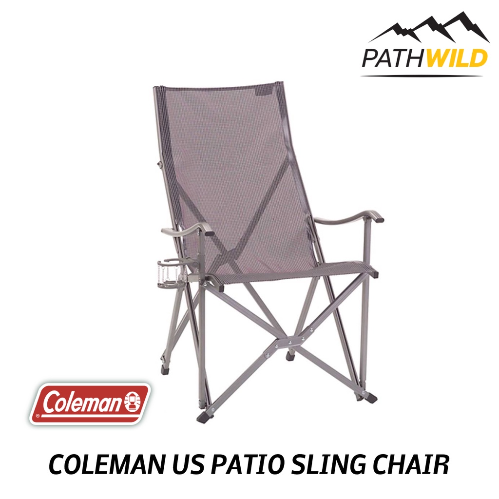 เก้าอี้แคมปิ้งพนักพิงสูง COLEMAN US PATIO SLING CHAIR เอนมุมองศาให้นั่งสบาย พร้อมที่วางแก้วน้ำในตัว