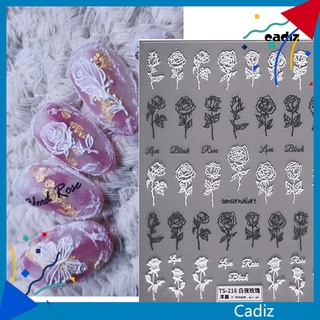 Cad สติกเกอร์ ลายขนนก ดอกกุหลาบ 5D หลายรูปทรง ไม่จางหาย สีขาว สําหรับตกแต่งเล็บ