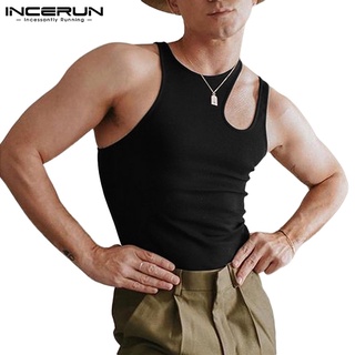 Incerun เสื้อกล้า แบบกลวง สีพื้น สําหรับผู้ชาย