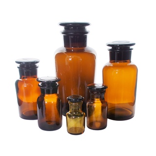 ขวดเก็บสารปากกว้าง สีชา (Reagent Bottle - Wide Neck, Amber)