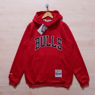 เสื้อแจ็กเก็ต มีฮู้ด ปักลาย Mitchell AND NESS CHICAGO สีแดง