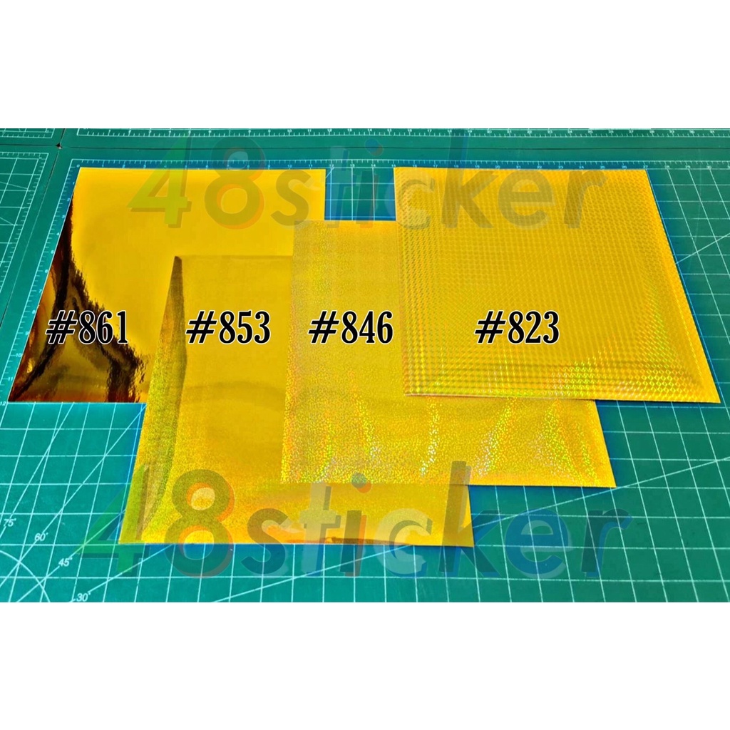 สติ๊กเกอร์โฮโลแกรมHologramฟู่ซุ่น โทนสีทอง ขนาดแผ่นละ 30cm X 30cm