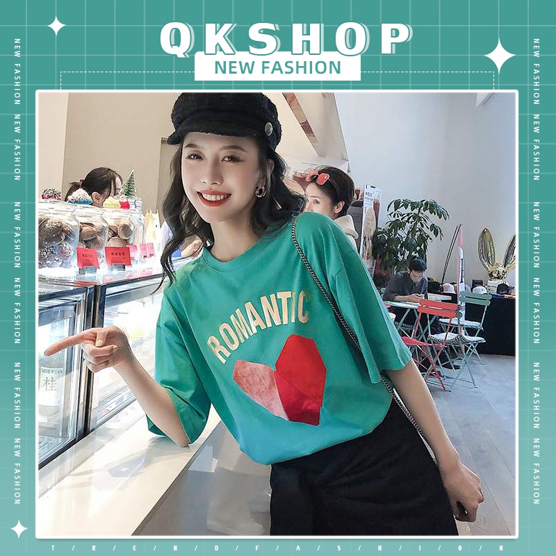 QKshop 🪐เสื้อยืดสกรีนลายหัวใจสุดน่ารัก มาพร้อมกับลายอักษรสุดคิ้วท์🐬 สายหวานต้องจับจองไปลองกันเลย🌻 น่ารักไม่ไหว🧸