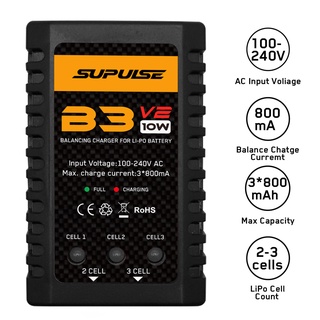 SUPULSE Lipo ที่ชาร์จแบตเตอรี่ RC Balance Charger AC 7.4-11.1V 2S-3S 10W รุ่นอัพเกรด B3AC Pro Compact Charger Lipo Charger (B3V2)