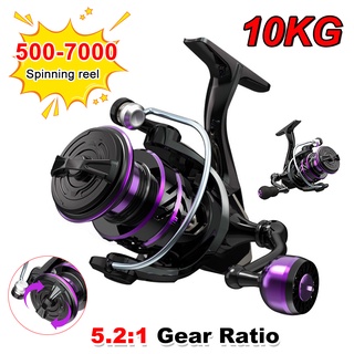 รอกตกปลา HP500-7000 Series Spinning Reel 10KG ลากสูงสุด 5.2: 1 อัตราทดเกียร์โลหะ Spool ปลาคาร์พตกปลาน้ำเค็มน้ำจืด Tackle