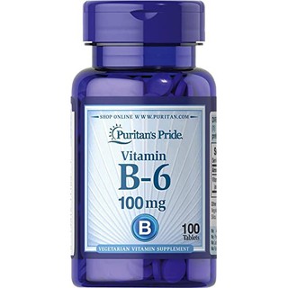 ล็อตใหม่มาละค่ะ Puritans Pride Vitamin B-6 (Pyridoxine Hydrochloride)100 mg/100 Tablets หมดอายุ  07/2023