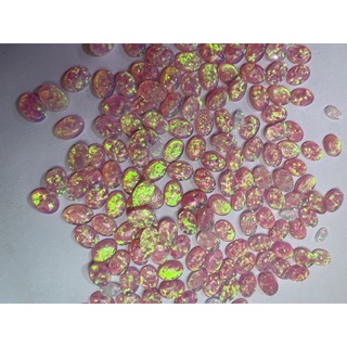 โอปอล สีชมพู รูปไข่  6X4 มม   Synthetic Opal โอปอ สังเคราะห์ LAB MADE OPAL OVAL PINK COLOR 6X4 MM 2 PCS