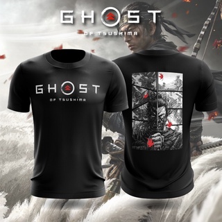 เสื้อยืดผ้าฝ้าย 100% พิมพ์ลาย GHOST OF TSUSHIMA PREMIUM cotton SILKSCREEN PS5 PS4 GAME GHSOT OF TSUSHIMA ขนาดใหญ่ สีดํา