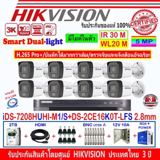 Hikvision 3K รุ่น DS-2CE16K0T-LFS 3.6//2.8 (8)+DVR iDS-7208HUHI-M1/S(1) +ชุด2H2JBP/AC หรือ ชุด4H2JBP/AC