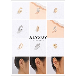 Alyxuy ต่างหูสเตนเลส ชุบทอง 14K ประดับเพทาย เรียบง่าย ขนาดเล็ก (ขาย 1 ชิ้น)