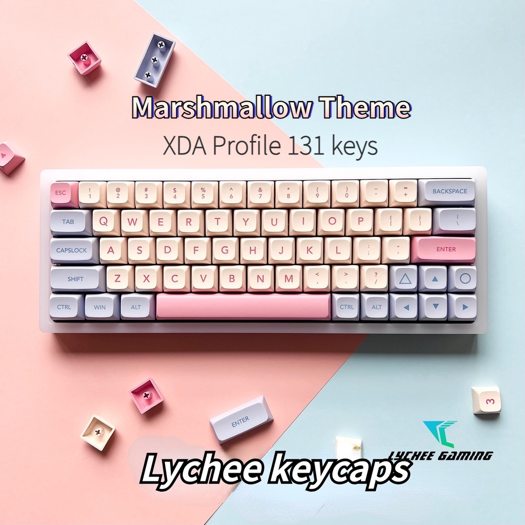 ไทยภาษาอังกฤษ PBT keycaps marshmallow ครีมสีเหลืองน่ารัก keycap XDA ความสูง PBT ระเหิดลิ้นจี่ G66 g8