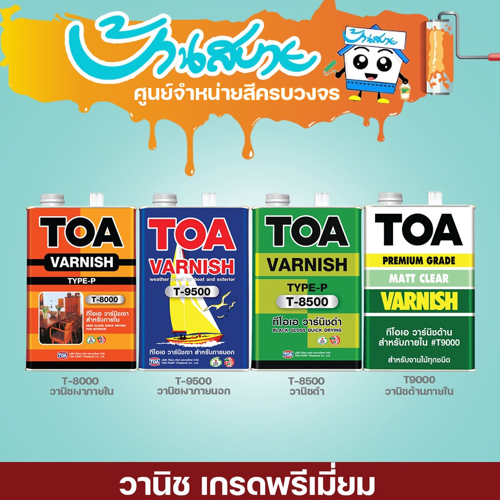 TOA วาร์นิช สำหรับภายในและภายนอก สีทาเฟอร์นิเจอร์ไม้ สีทาวงกบ สีทาประตูไม้ สีทาผนังไม้ ขนาด 3.78 ลิต