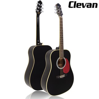 Clevan Acoustic Guitar D20 กีตาร์โปร่ง 41 นิ้ว (สี Black) หย่องแบบ Nubone + ใช้สายกีตาร์ DAddario