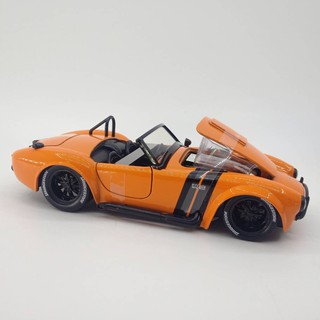 รถโมเดล jada 30531 1965 shelby cobra 427 s/c แต่งสวย หน้ารถท้ายรถและประตูเปิดได้ 1:24สีส้ม