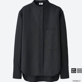 เสื้อ Uniqloมือสอง Uniqlo Oxford stand collar long-sleeve shirt