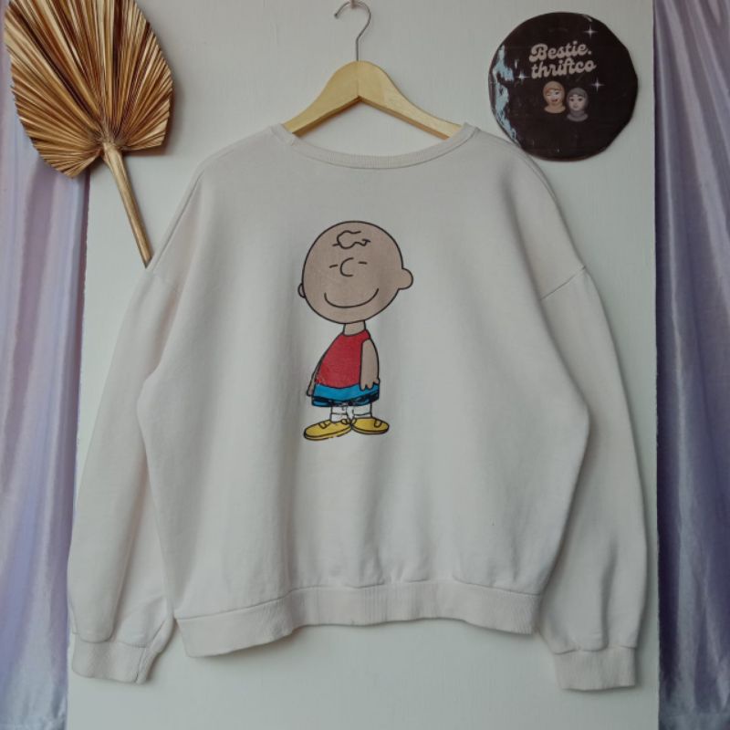 Putih Thrift CREWNECK OVERSIZE CHARLIE BROWN Bone White BY@BESTI.THซี่โครง