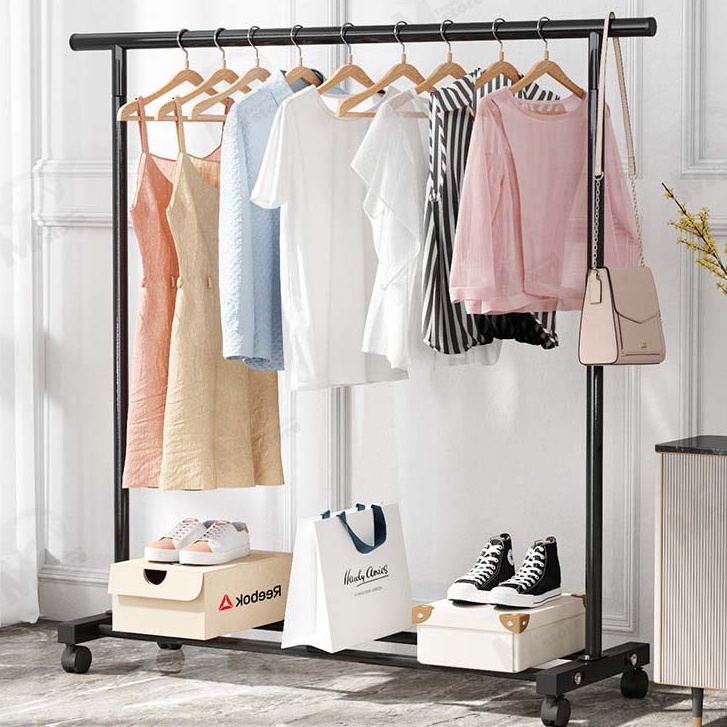 [รุ่นหนาพิเศษ] ราวตากผ้า ราวแขวนผ้าบาร์คู่ บาร์เดี่ยว พร้อมชั้นวางของ พร้อมล้อเลื่อนเคลื่อนย้ายสะดวก โครงเหล็ก JY