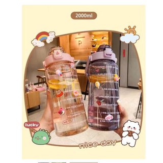 (MNL84) ถูกสุดๆ healthy water bottle กระบอกน้ำ 2ลิตร ขวดน้ำ ขวดพลาสติกแบบพกพา มีเวลาดื่มน้ำคอยบอก (2000ml.) สีพาสเทล