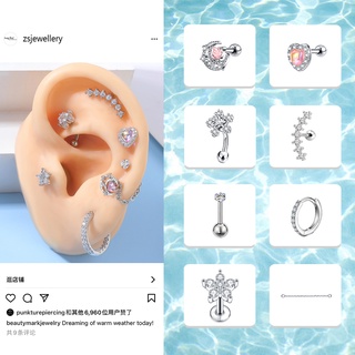 1-3 ชิ้น สเตนเลส ต่างหูสตั๊ด สีคริสตัล ต่างหูกระดูกอ่อน ต่างหูสตั๊ด Daith Tragus Conch Helix อุตสาหกรรมเจาะ