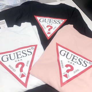 เสื้อยืดสีขาวGuess เสื้อแขนสั้น คอกลม พิมพ์ลาย แฟชั่นฤดูร้อน สําหรับคู่รัก