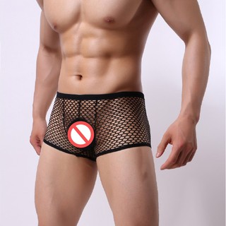 กางเกงในชาย ผู้ชายตาข่ายเซ็กซี่ U นูนไนท์คลับโปร่งใสชุดชั้นในเซ็กซี่ Mens mesh transparent boxer nightclub wear