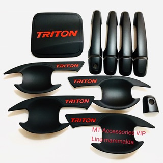 Triton ไททัน ปี2018-2021 รุ่น4ประตู เบ้ากันรอย ครอบมือจับ ครอบฝาถังน้ำมัน สีดำโลโก้แดง