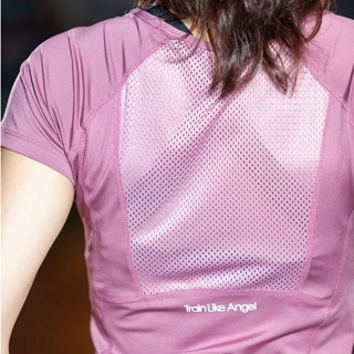 Braclothes#dx802 เสื้อออกกำลังกายผู้หญิงแขนสั้น ทรงเข้ารูปเนื้อผ้าลื่น ซีทรูหลัง