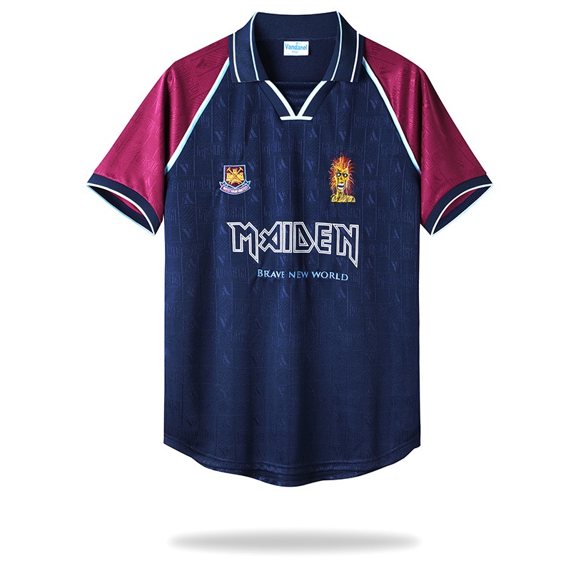 1999 West Ham x Iron Maiden เสื้อฟุตบอลวินเทจที่บ้านชุดกีฬากลางแจ้งลําลองผู้ชาย