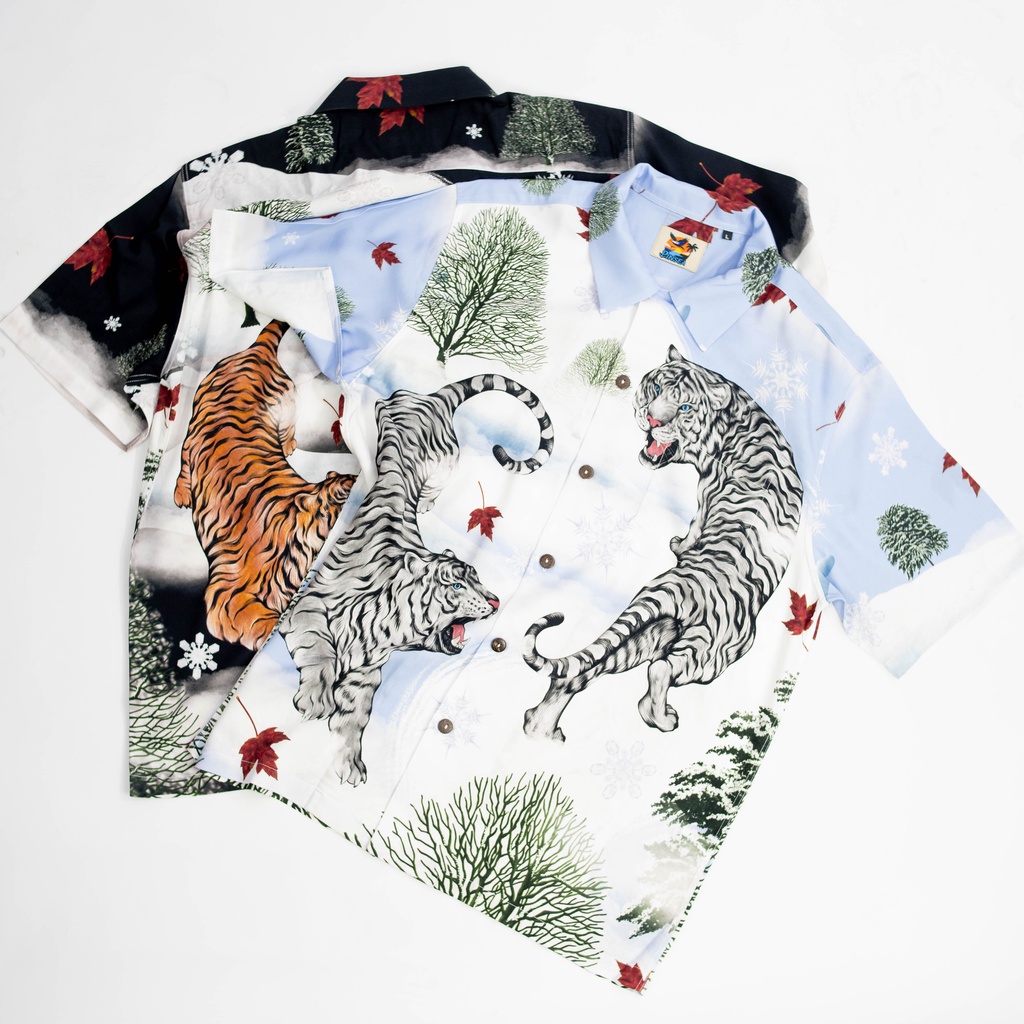 เสื้อฮาวายแบรนด์ Pinsea Snow Tiger ผ้าเรยอน Aloha Hawaii shirt เสื้อฮาวาย