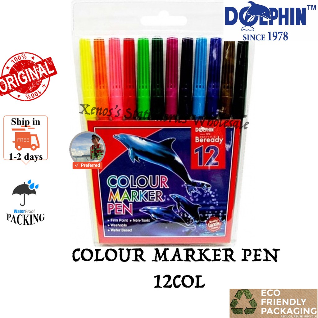 DOLPHIN COLOUR MAGIC PEN 12COL / DOLPHIN COLOUR MARKER PEN 12COL