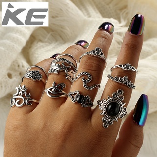 set ring hollow palm heart-shaped geometric black gem flower ring 13-piece set for girls for w