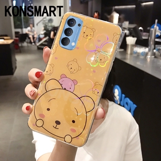 เคสโทรศัพท์ Oppo Reno4 4G With Jack Hole New Cute Cartoon Bear Casing Phone Case Thailand Version Silicone Cherry blossoms Back Cover