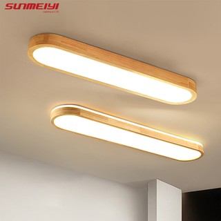 Sunmeiyi โคมไฟเพดาน LED 220V แบบไม้ พร้อมโป๊ะยาว สําหรับห้องนั่งเล่น ห้องนอน